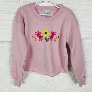Olivia Sky Pink embroidered Floral half cropped fleece Sweatshirt size small 7